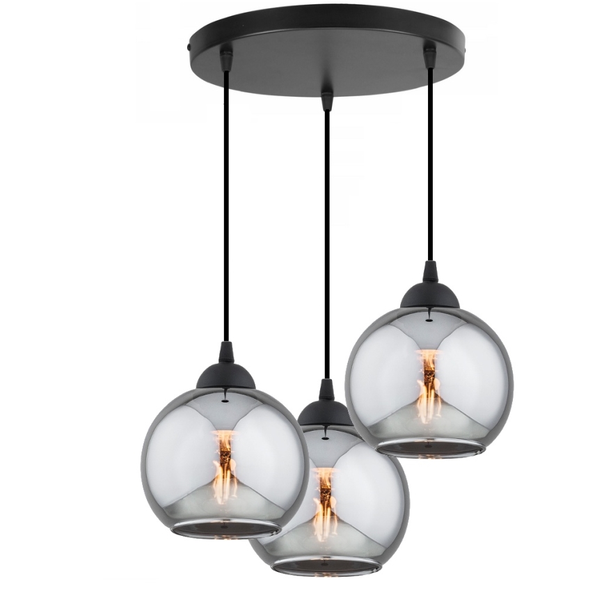 Brilagi - Lustra suspendată pe cablu, DIOR 3xE27/60W/230V, negru/gri fumuriu
