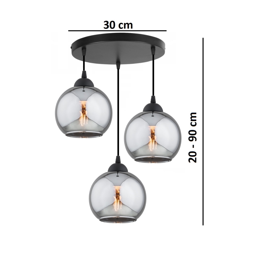 Brilagi - Lustra suspendată pe cablu, DIOR 3xE27/60W/230V, negru/gri fumuriu