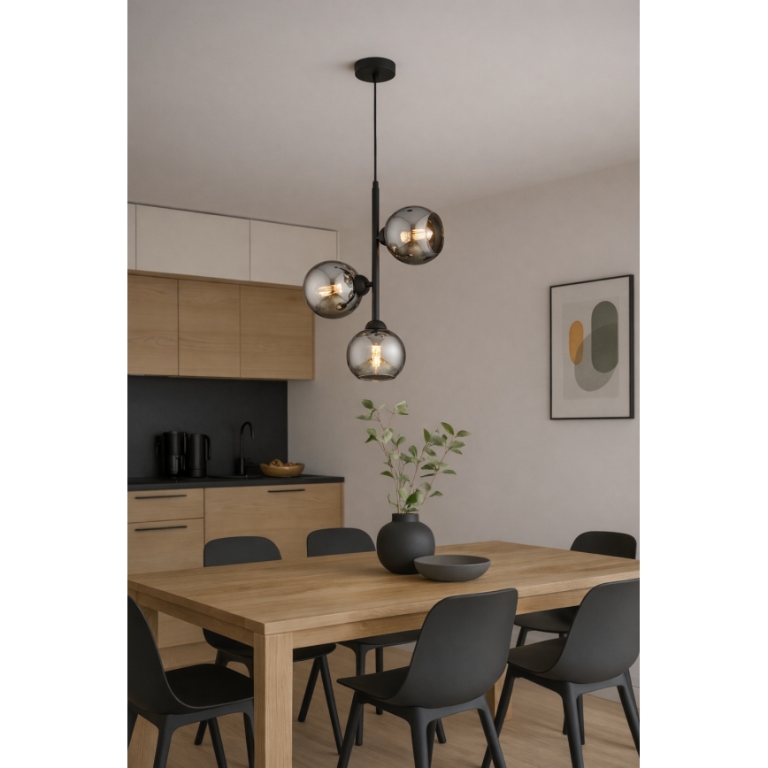 Brilagi - Lustră suspendată pe cablu DIOR 3xE27/60W/230V negru/gri fumuriu
