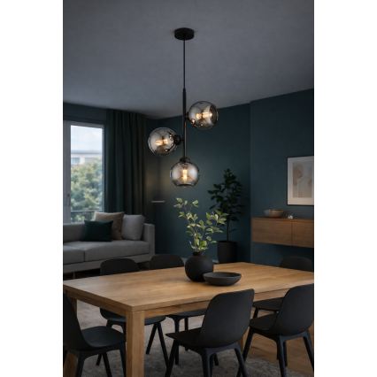 Brilagi - Lustră suspendată pe cablu DIOR 3xE27/60W/230V negru/gri fumuriu