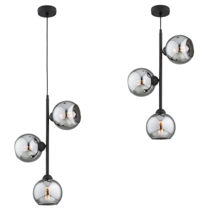 Brilagi - Lustră suspendată pe cablu DIOR 3xE27/60W/230V negru/gri fumuriu