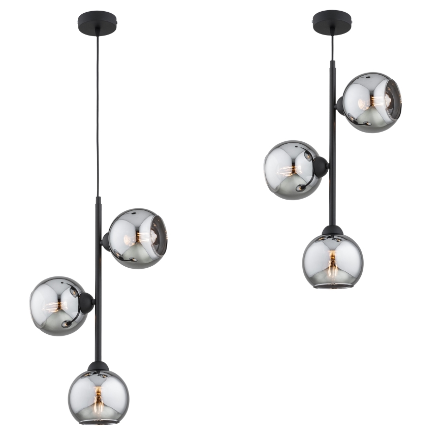 Brilagi - Lustră suspendată pe cablu DIOR 3xE27/60W/230V negru/gri fumuriu