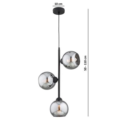 Brilagi - Lustră suspendată pe cablu DIOR 3xE27/60W/230V negru/gri fumuriu
