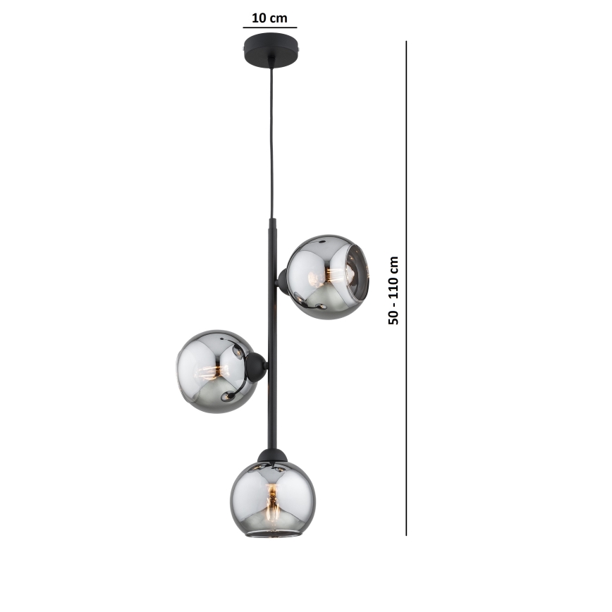 Brilagi - Lustră suspendată pe cablu DIOR 3xE27/60W/230V negru/gri fumuriu
