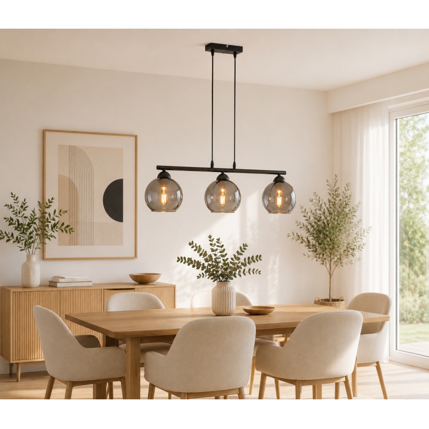 Brilagi - Lustră suspendată pe cablu DIOR 3xE27/60W/230V negru/gri fumuriu