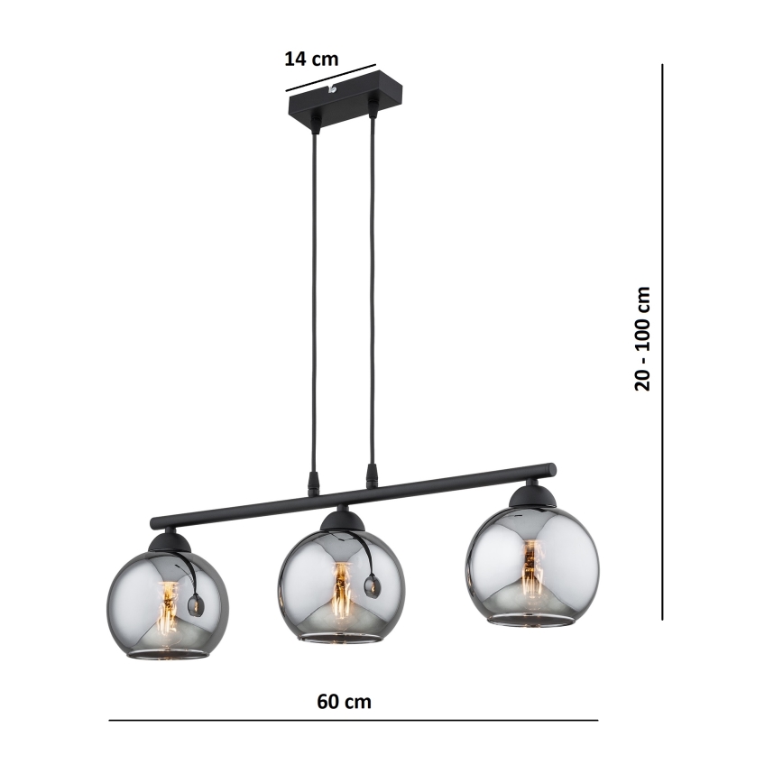 Brilagi - Lustră suspendată pe cablu DIOR 3xE27/60W/230V negru/gri fumuriu