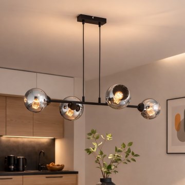 Brilagi - Lustră suspendată pe cablu DIOR 4xE27/60W/230V negru/gri fumuriu