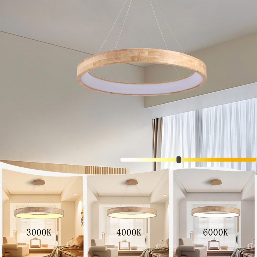 Brilagi - Lustră LED suspendată pe cablu FALCON WOOD, 60W, 230V, 3000/4000/6000K, Ø 80 cm, lemn
