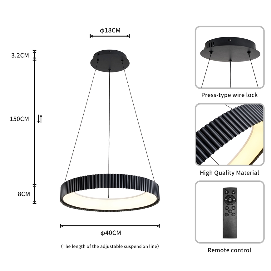Brilagi - Lustră LED dimabilă pe cablu FALCON MODERN, 30W, 230V, 3000–6500K, Ø 40 cm, negru, cu telecomandă