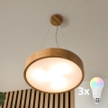 BRILAGI - Lustră suspendată pe cablu LED RGBW dimmabilă CARVALHO 3xE27/12W/230V 2700-6500K Wi-Fi, finisaj stejar, Ø 47,5 cm