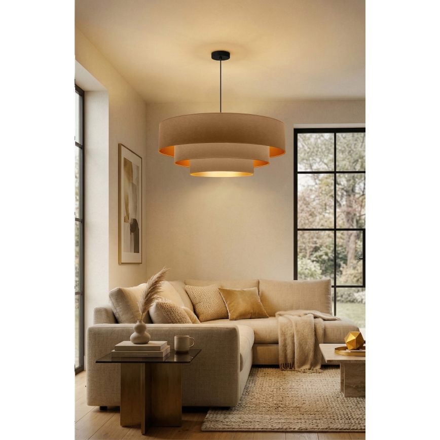 Brilagi - Lustră suspendată pe cablu LUNETA, 3 x E27, max. 60 W, 230 V, Ø 80 cm, bej/auriu