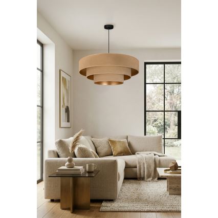 Brilagi - Lustră suspendată pe cablu LUNETA, 3 x E27, max. 60 W, 230 V, Ø 80 cm, bej/auriu