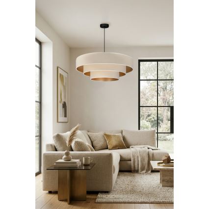 Brilagi - Lustră suspendată pe cablu LUNETA 3xE27/60W/230V, diam. 80 cm, crem/auriu