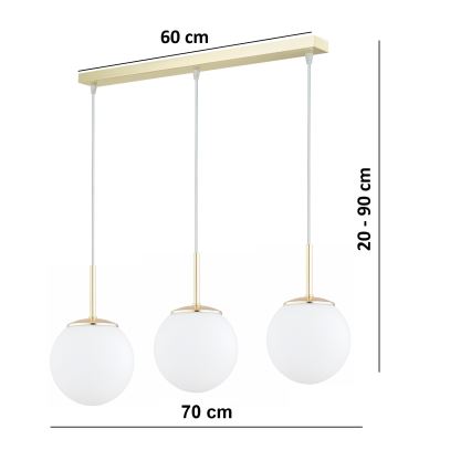 Brilagi - Lustra suspendată pe cablu MILO 3xE27/60W/230V aurie