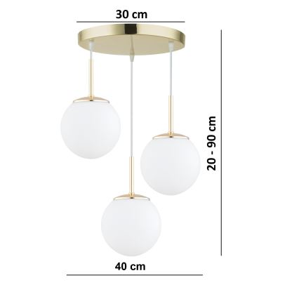 Brilagi - Lustră suspendată pe cablu MILO 3xE27/60W/230V, auriu