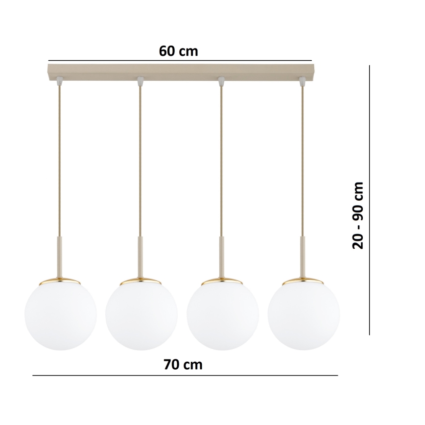 Brilagi - Lustră suspendată pe cablu MILO 4xE27/60W/230V bej/auriu