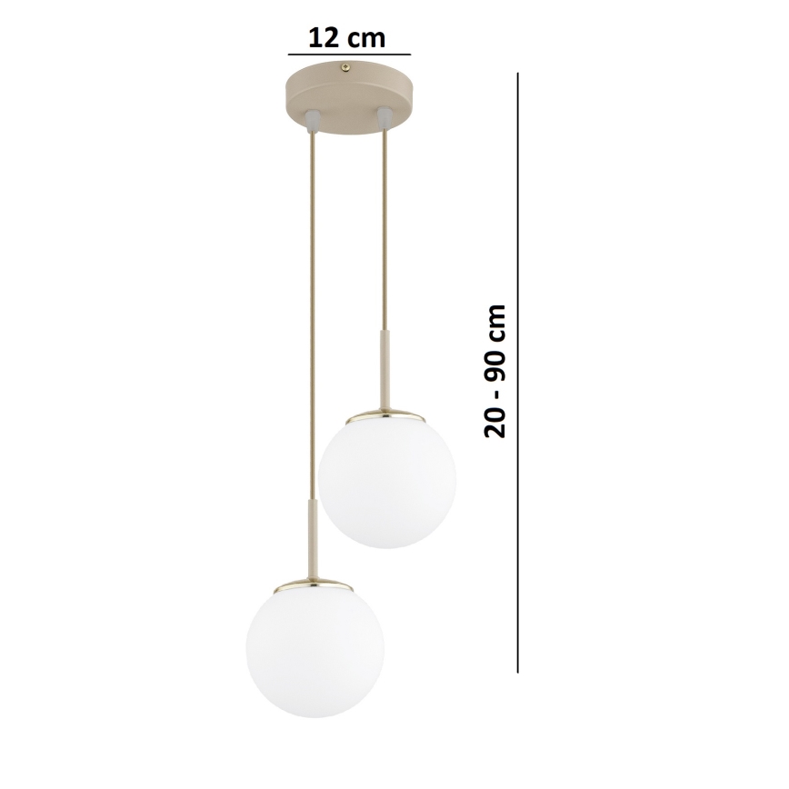 Brilagi - Lustră suspendată pe cablu, MILO ECRU 2x E27, 60 W, 230 V, bej/auriu