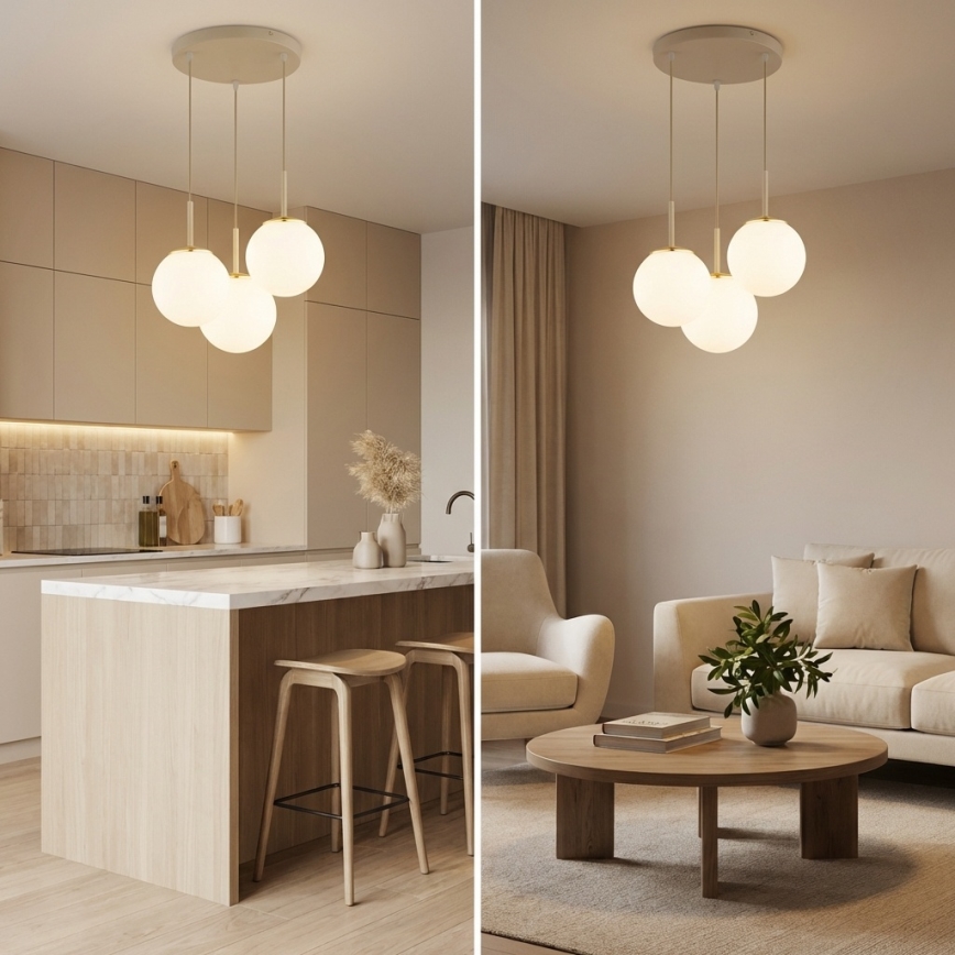 Brilagi - Lustră suspendată pe cablu MILO ECRU 3xE27/60W/230V, bej/auriu