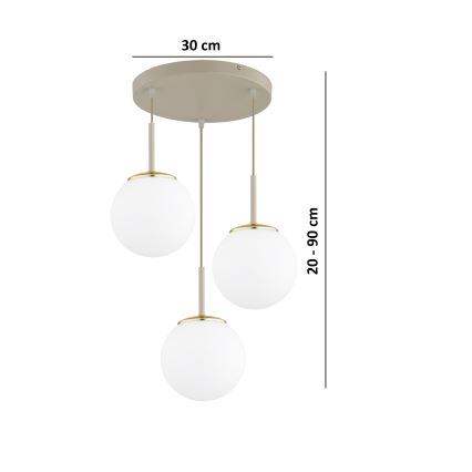 Brilagi - Lustră suspendată pe cablu MILO ECRU 3xE27/60W/230V, bej/auriu