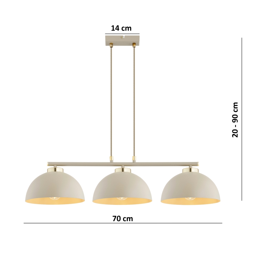 Brilagi - Lustră suspendată pe cablu MOON 3xE27/60W/230V bej/auriu