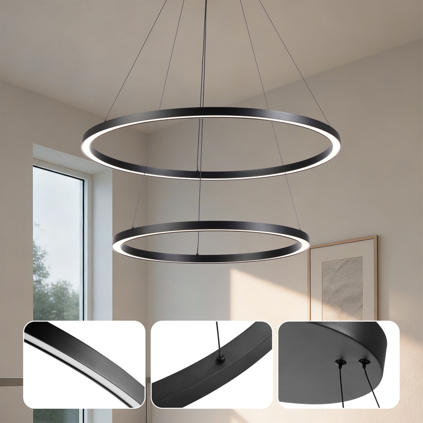 Brilagi - Lustră LED dimmabilă suspendată pe cablu PORTOFINO LED/98W/230V 3000-6000K Ø 80 cm neagră + telecomandă