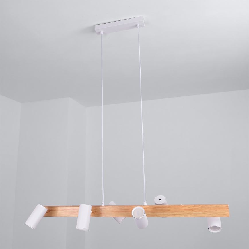 Brilagi - Lustră suspendată pe cablu SELE 6xGU10/30W/230V albă/finisaj stejar