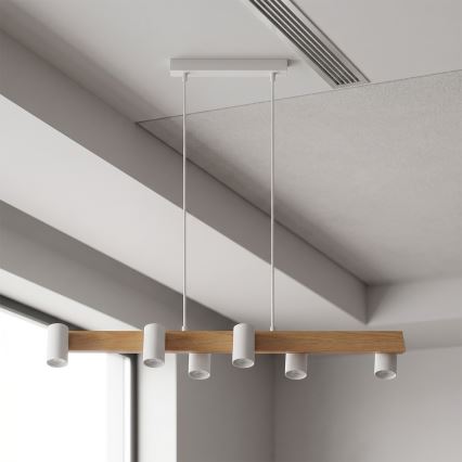 Brilagi - Lustră suspendată pe cablu SELE 6xGU10/30W/230V albă/finisaj stejar