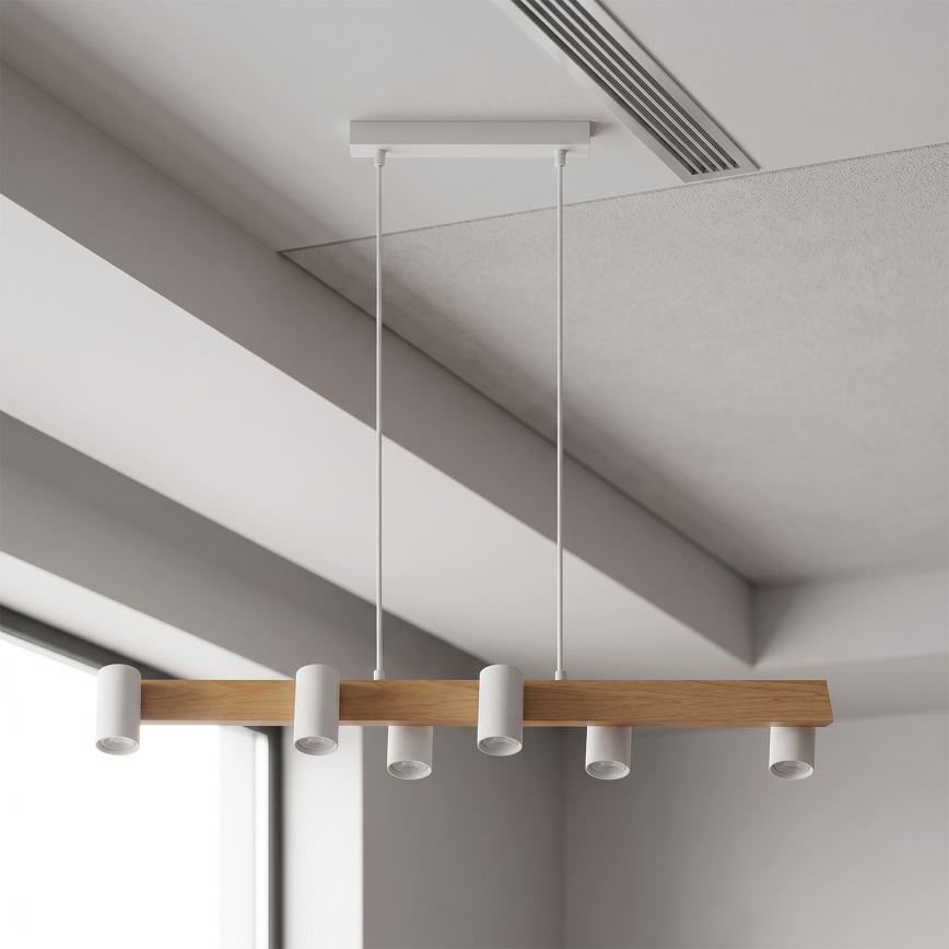 Brilagi - Lustră suspendată pe cablu SELE 6xGU10/30W/230V albă/finisaj stejar