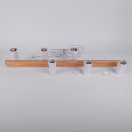 Brilagi - Lustră suspendată pe cablu SELE 6xGU10/30W/230V albă/finisaj stejar