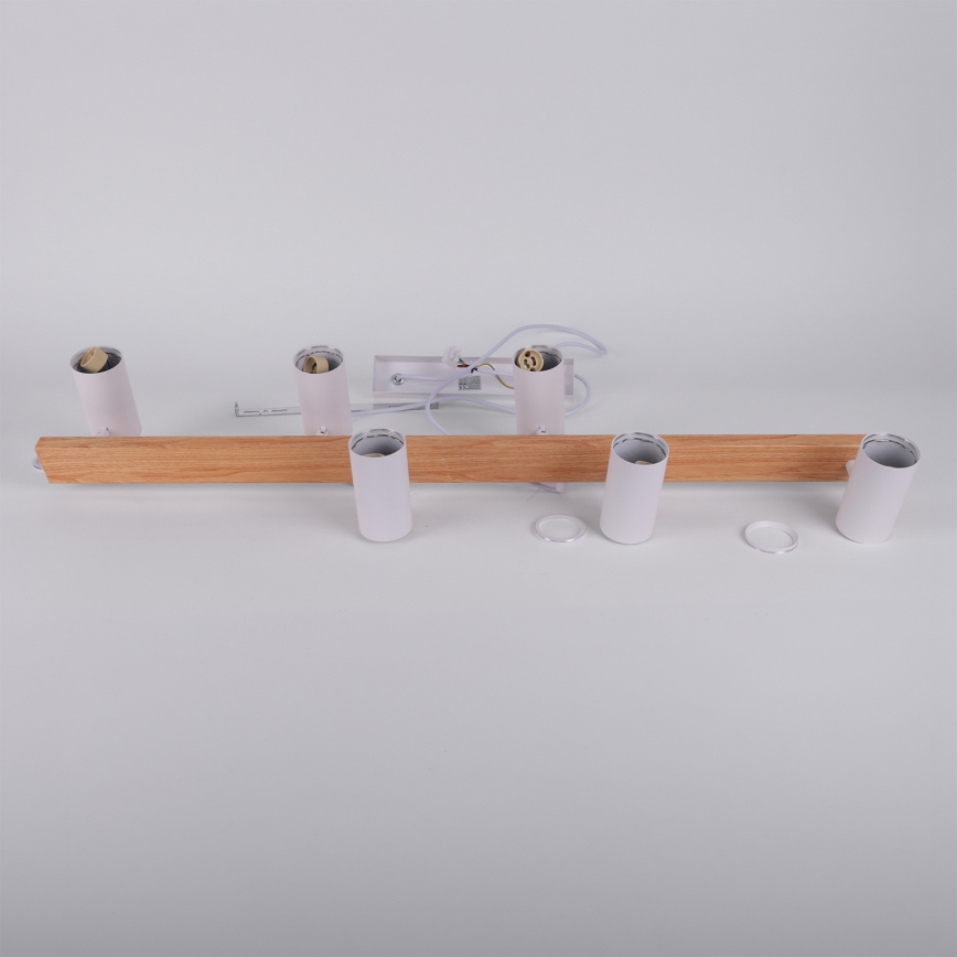 Brilagi - Lustră suspendată pe cablu SELE 6xGU10/30W/230V albă/finisaj stejar
