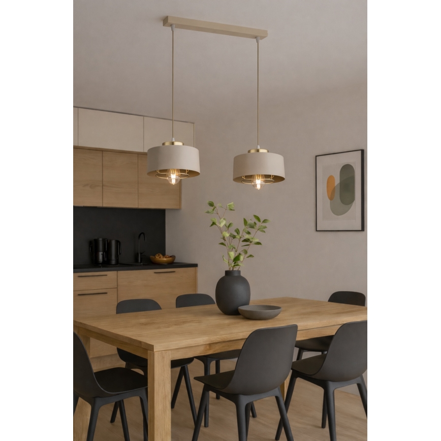 Brilagi - Lustră suspendată pe cablu SPRING 2xE27/60W/230V, bej/auriu