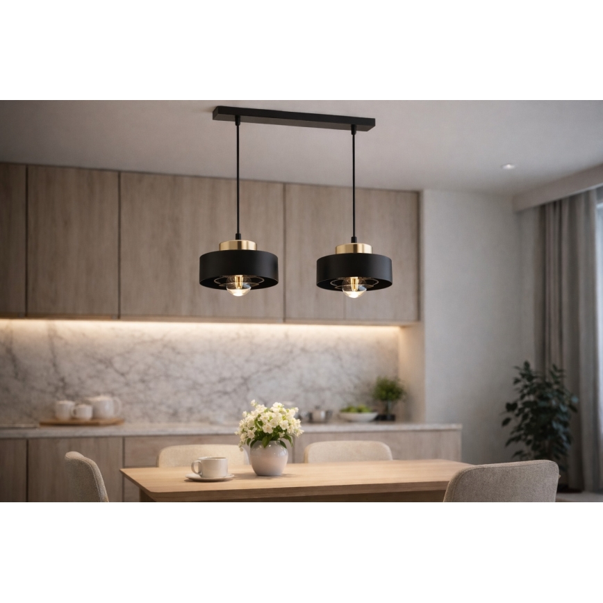 Brilagi - Lustră suspendată pe cablu SPRING 2xE27/60W/230V negru/auriu