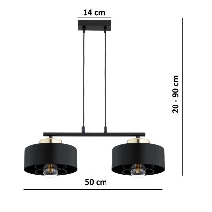 Brilagi - Lustră suspendată pe cablu SPRING 2xE27/60W/230V negru/auriu