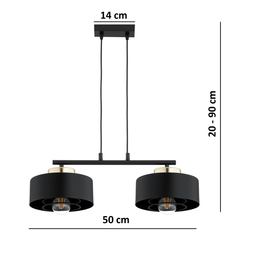 Brilagi - Lustră suspendată pe cablu SPRING 2xE27/60W/230V negru/auriu