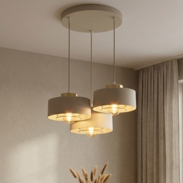Brilagi - Lustră suspendată pe cablu SPRING 3xE27/60W/230V bej/auriu