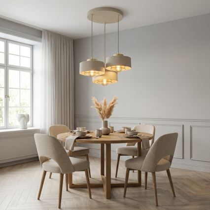 Brilagi - Lustră suspendată pe cablu SPRING 3xE27/60W/230V bej/auriu