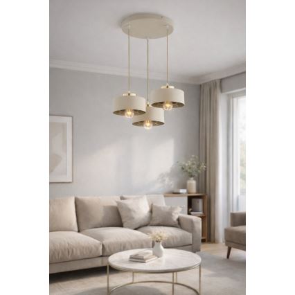 Brilagi - Lustră suspendată pe cablu SPRING 3xE27/60W/230V bej/auriu