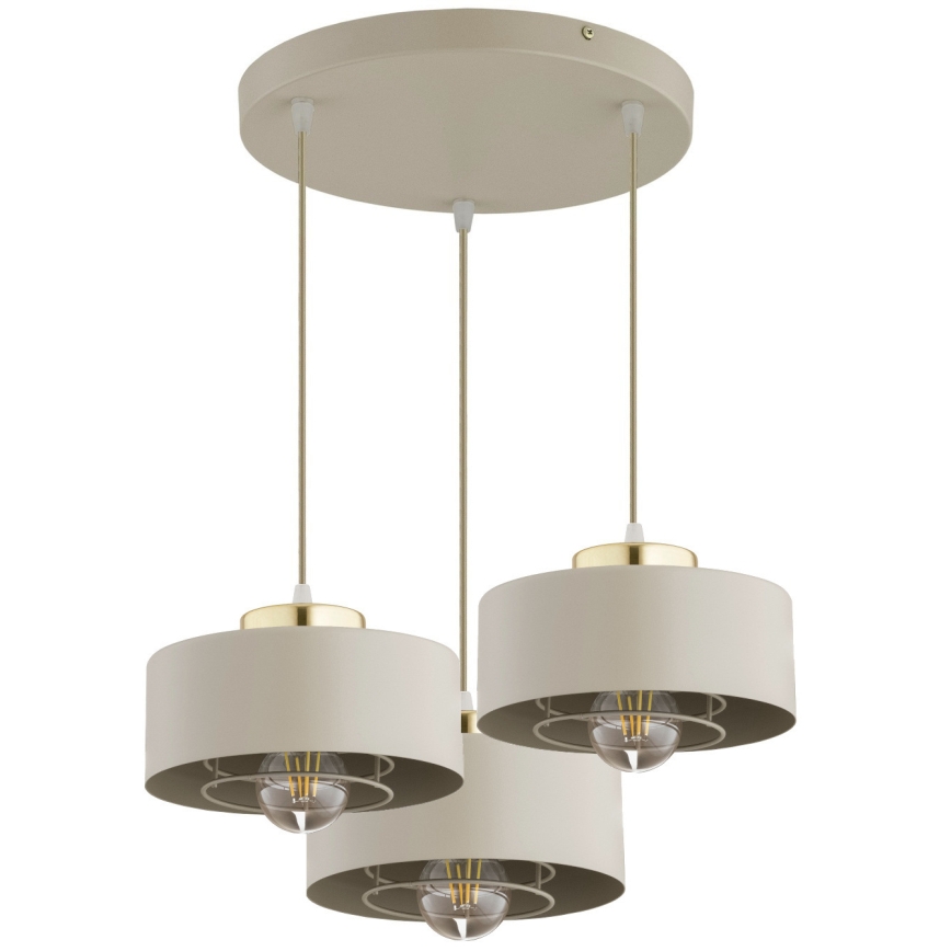 Brilagi - Lustră suspendată pe cablu SPRING 3xE27/60W/230V bej/auriu