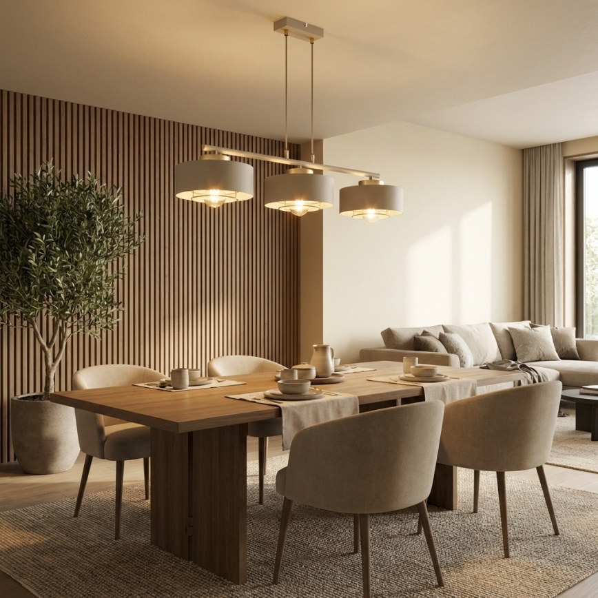 Brilagi - Lustră suspendată pe cablu SPRING 3xE27/60W/230V bej/auriu