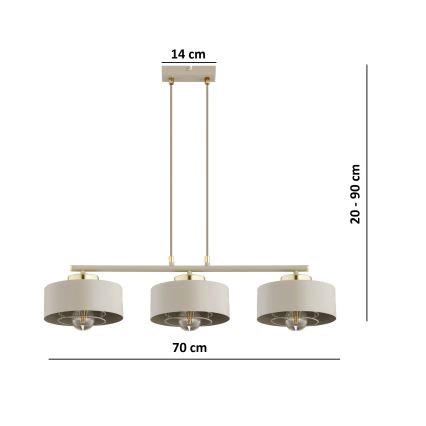 Brilagi - Lustră suspendată pe cablu SPRING 3xE27/60W/230V bej/auriu