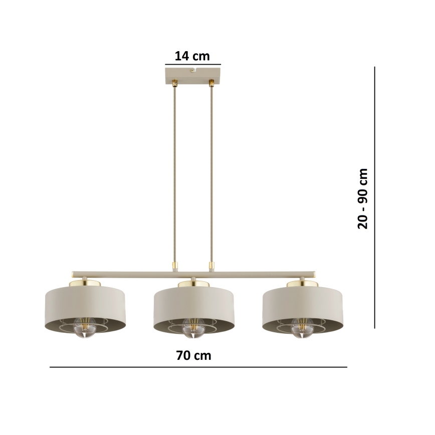 Brilagi - Lustră suspendată pe cablu SPRING 3xE27/60W/230V bej/auriu