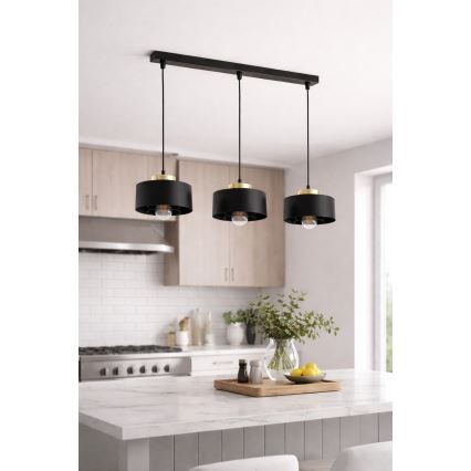 Brilagi - Lustră suspendată pe cablu SPRING 3xE27/60W/230V negru/auriu