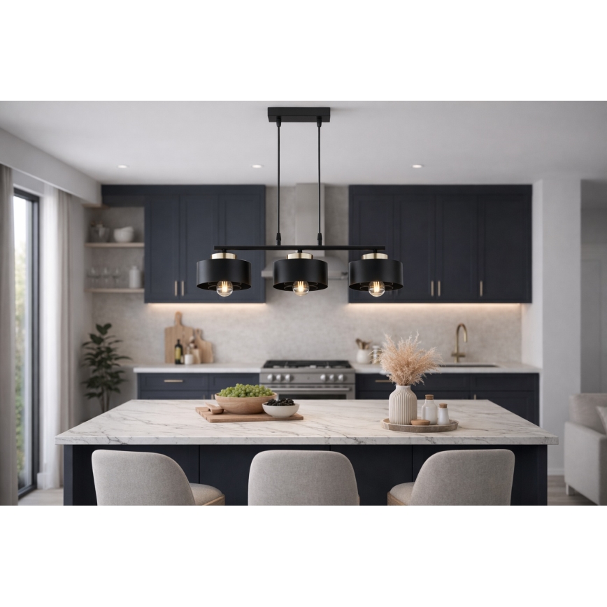 Brilagi - Lustră suspendată pe cablu SPRING 3xE27/60W/230V negru/auriu