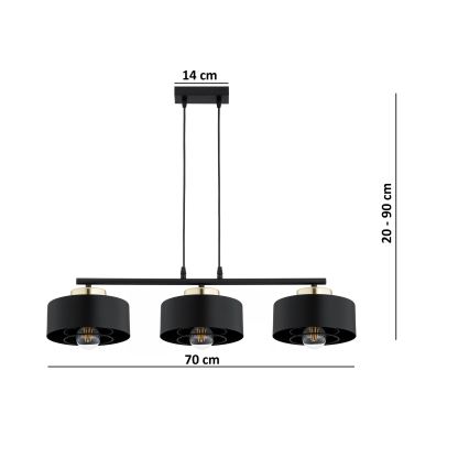 Brilagi - Lustră suspendată pe cablu SPRING 3xE27/60W/230V negru/auriu