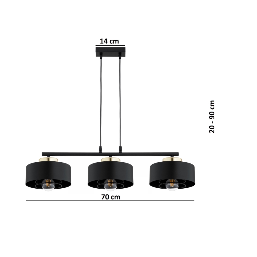 Brilagi - Lustră suspendată pe cablu SPRING 3xE27/60W/230V negru/auriu