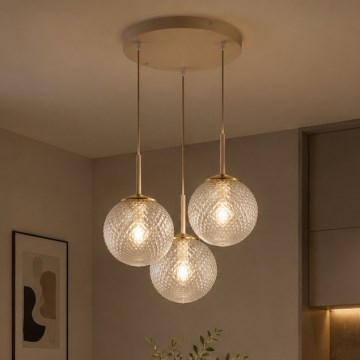 Brilagi - Lustră suspendată pe cablu STELLA 3xE27/60W/230V bej/auriu