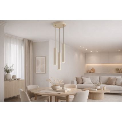 Brilagi - Lustră suspendată pe cablu TUBE 3xGU10/15W/230V bej/auriu