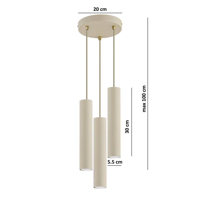 Brilagi - Lustră suspendată pe cablu TUBE 3xGU10/15W/230V bej/auriu