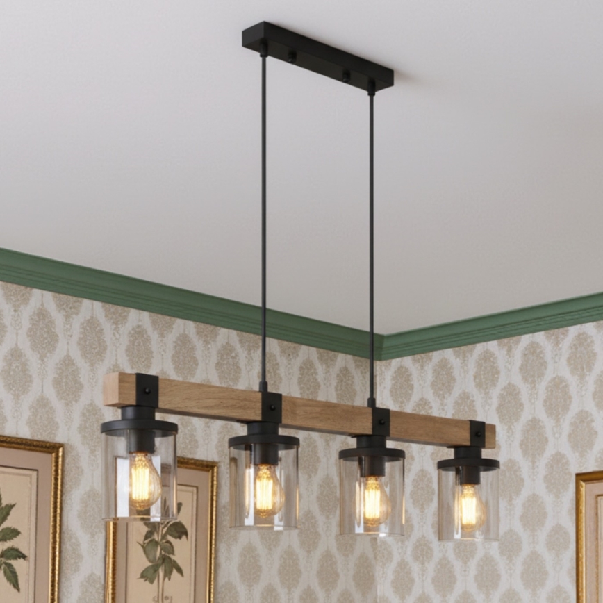 Brilagi - Lustră suspendată pe cablu VISTA 4xE27/60W/230V stejar