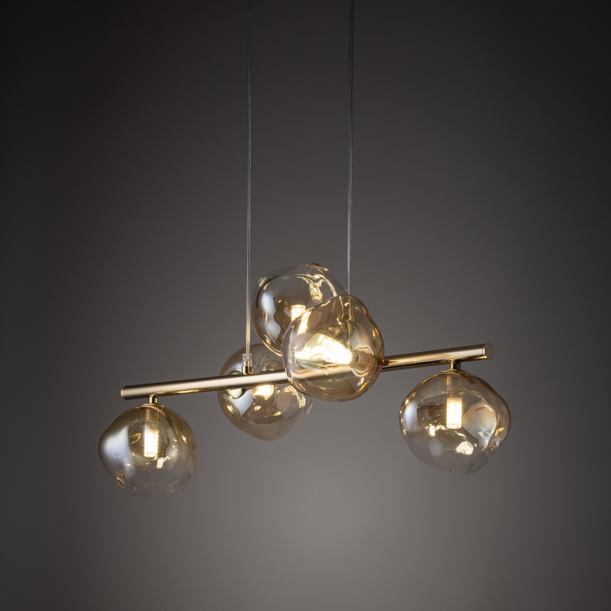 Brilagi - Lustră suspendată pe cablu VULCANO 5xG9/8W/230V auriu/bej fumuriu